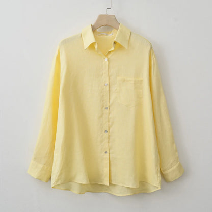 Veloura Summer Autumn Long sleeve Linen oversized blouse Basic Shirt