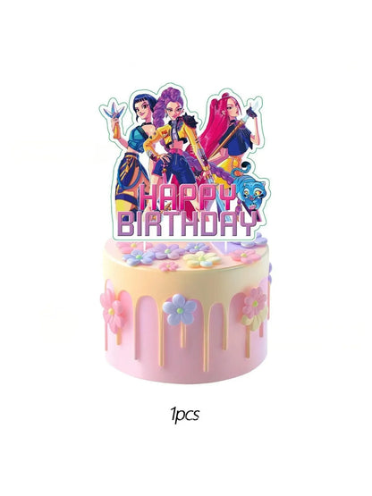 K P Foil Balloon Set Girl Group 1-9 Number & Purple Star Balloons Character Cake Toppers for Birthday Party & Photo Props