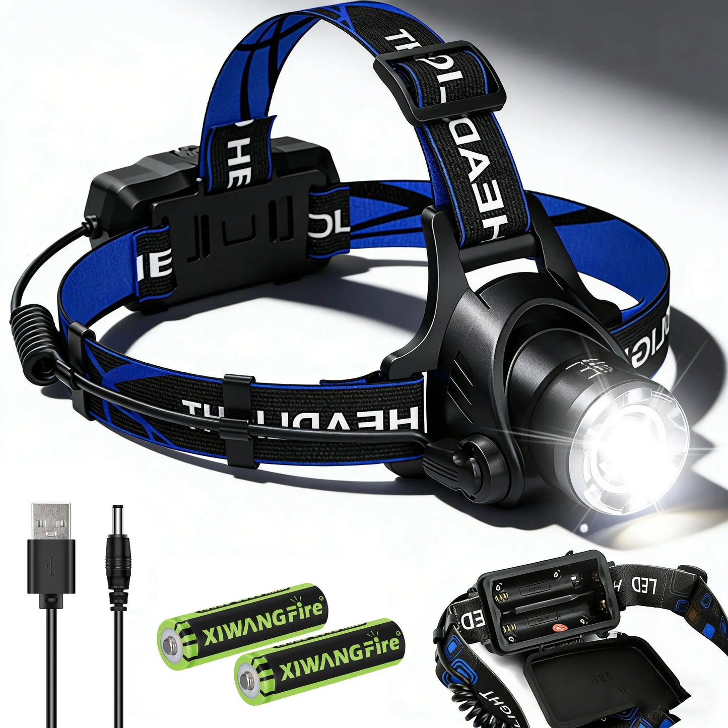 Rechargeable Powerful LED Headlamp with Zoomable Headlight - Outdoor Waterproof High Lumen Work Head Light use 18650 battery
