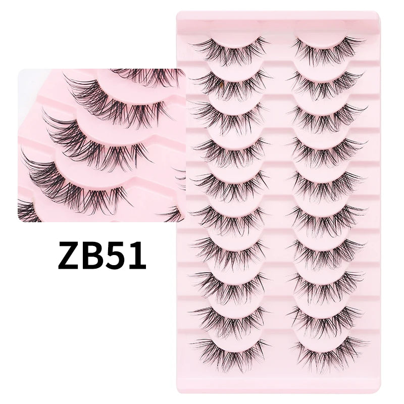 DINGSEN Cat Eye Lashes 10pairs False Eyelashes Natural Eyelashes Anime Winged Clear Band Lashes Fake Eyelash Manga Lashes Makeup